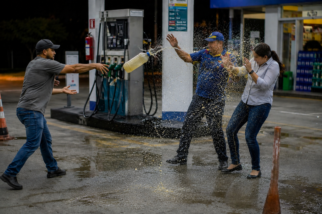Homem é preso após lançar gasolina contra proprietária e funcionário de posto de combustíveis em Cacoal RO
