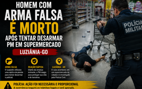 Homem com arma falsa é morto após tentar desarmar PM em supermercado de Luziânia-GO