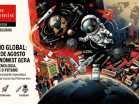 Capa da The Economist para agosto de 2026 gera debates ao reunir símbolos de tecnologia, política e futuro