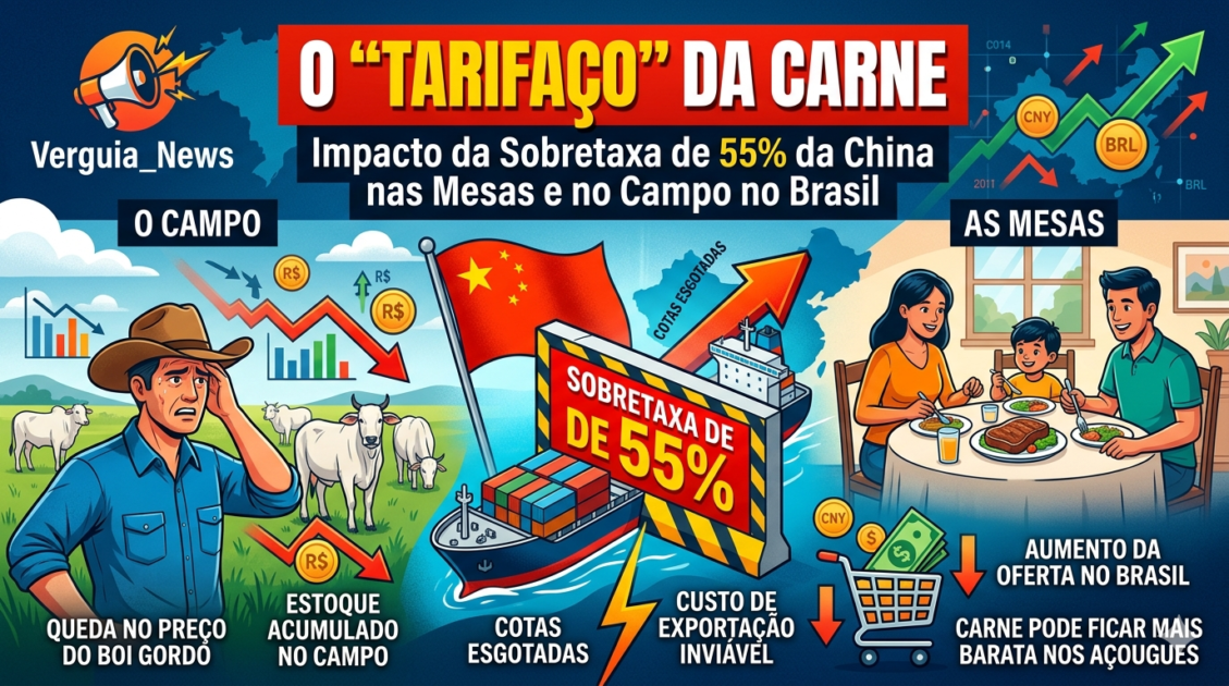 O “Tarifaço” da Carne: O Impacto da Sobretaxa de 55% da China nas Mesas e no Campo no Brasil