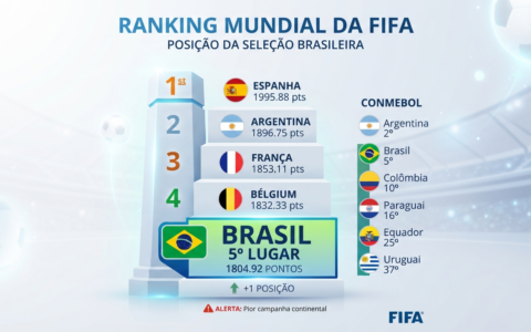 Ranking da FIFA: Brasil sobe para o 5º lugar pós-Copa, mas liga alerta com pior campanha continental