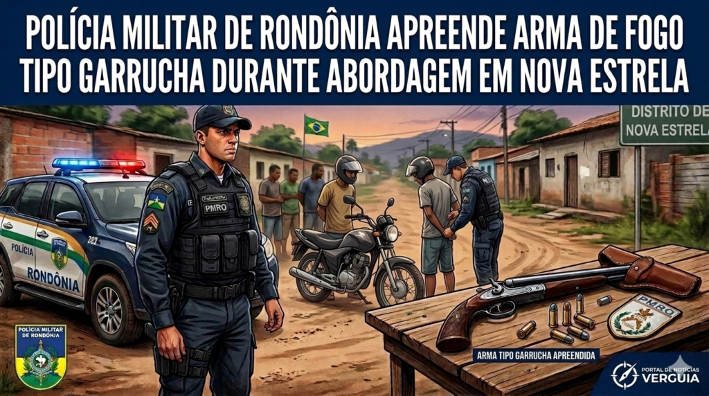 Polícia Militar apreende arma de fogo com adolescentes durante abordagem em distrito.