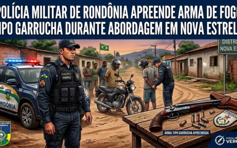 Polícia Militar apreende arma de fogo com adolescentes durante abordagem em distrito.