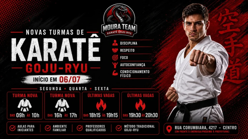 Centro de Treinamento Moura Team abre novas turmas de Karatê Goju-Ryu para crianças, jovens e adultos em Rolim de Moura