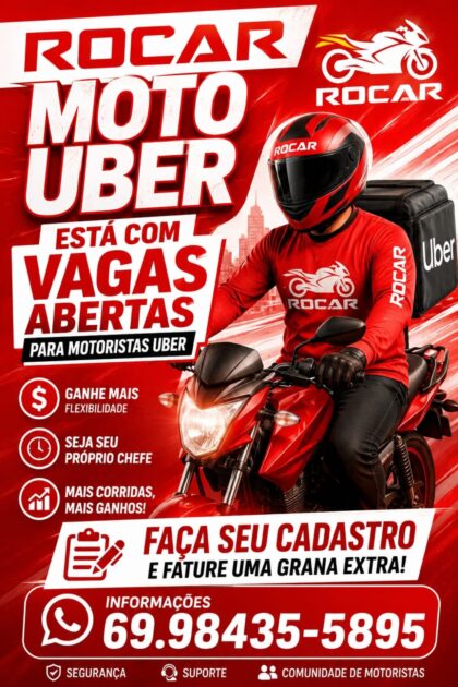 Rocar abre cadastro para motociclistas que desejam trabalhar com transporte por aplicativo em Rolim de Moura
