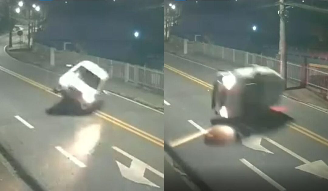 Capotamento cinematográfico em SC: carro descapota sozinho e motorista foge do local