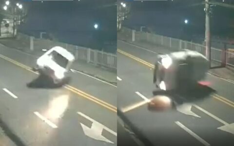 Capotamento cinematográfico em SC: carro descapota sozinho e motorista foge do local