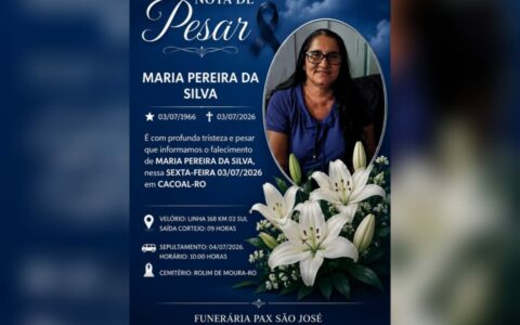 Rolim de Moura se despede de Maria Pereira da Silva, que faleceu no dia em que completava 60 anos