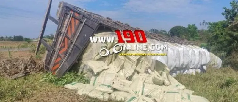Motorista fica ferido após perder controle de veículo de carga na RO-383, em Santa Luzia D’Oeste RO
