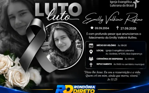 Velório de Emilly Valkinir Rufino está sendo realizado nesta segunda-feira em Rolim de Moura