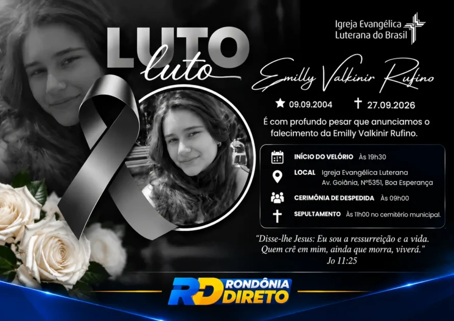 Velório de Emilly Valkinir Rufino está sendo realizado nesta segunda-feira em Rolim de Moura
