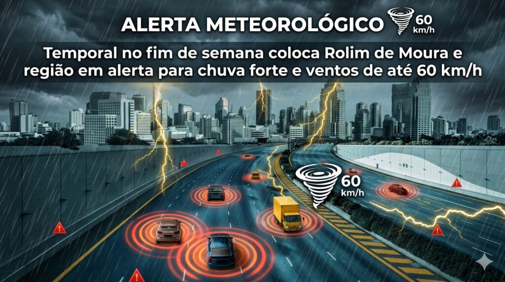 Temporal no fim de semana coloca Rolim de Moura e região em alerta para chuva forte e ventos de até 60 km/h