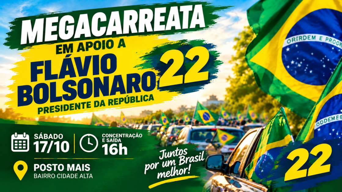 Megacarreata em apoio a Flávio Bolsonaro está prevista para este sábado em Rolim de Moura