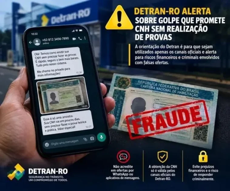 Detran-RO alerta população sobre golpe que promete CNH sem realização de provas